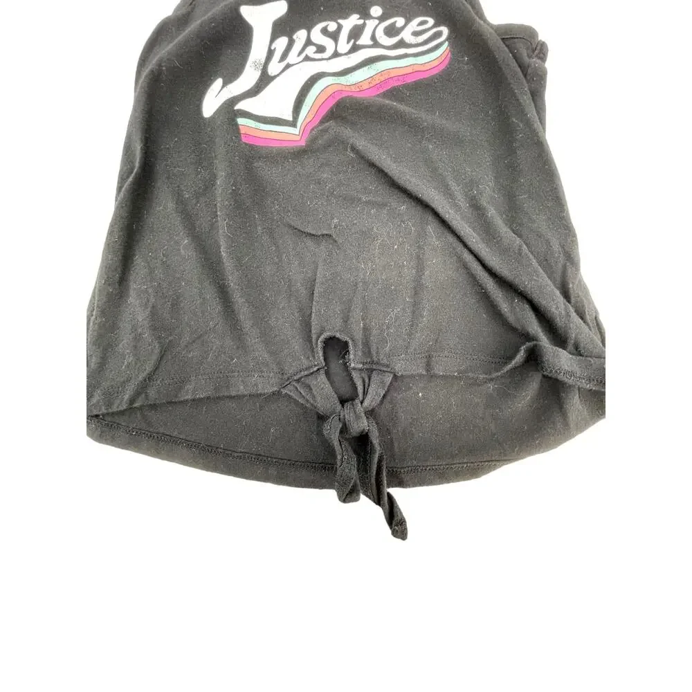 Justice Girls Black Graphic Sleeveless Tie Waist Tank Top Youth Size 7